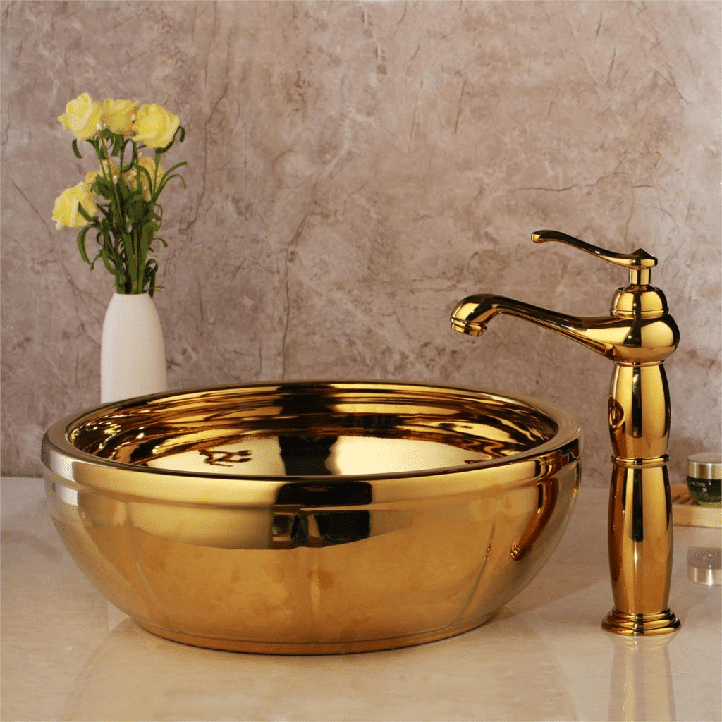 Gold High Polished Bathroom Basin  -  Gold Bathroom Basins / Sinks