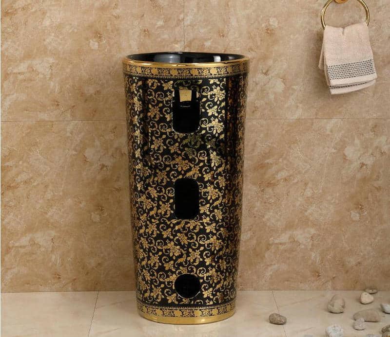 Black And Gold Pedestal Basin  -  Gold Bathroom Basins / Sinks