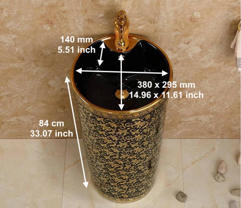 Black And Gold Pedestal Basin  -  Gold Bathroom Basins / Sinks