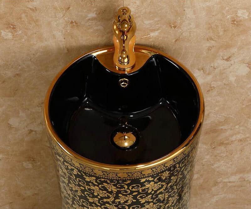 Black And Gold Pedestal Basin  -  Gold Bathroom Basins / Sinks