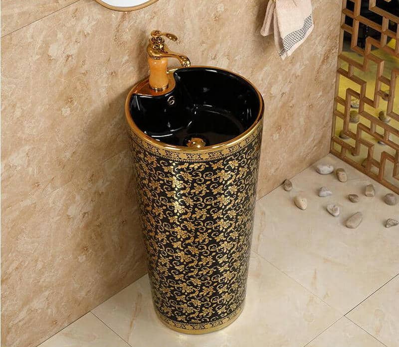 Black And Gold Pedestal Basin  -  Gold Bathroom Basins / Sinks