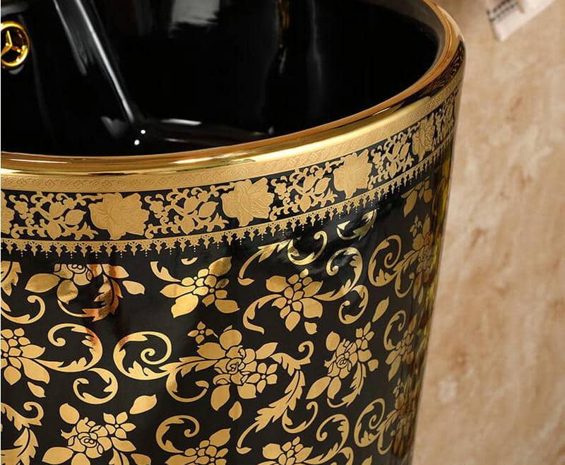 Black And Gold Pedestal Basin  -  Gold Bathroom Basins / Sinks