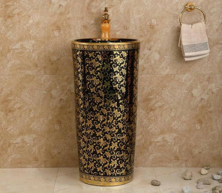 Black And Gold Pedestal Basin  -  Gold Bathroom Basins / Sinks