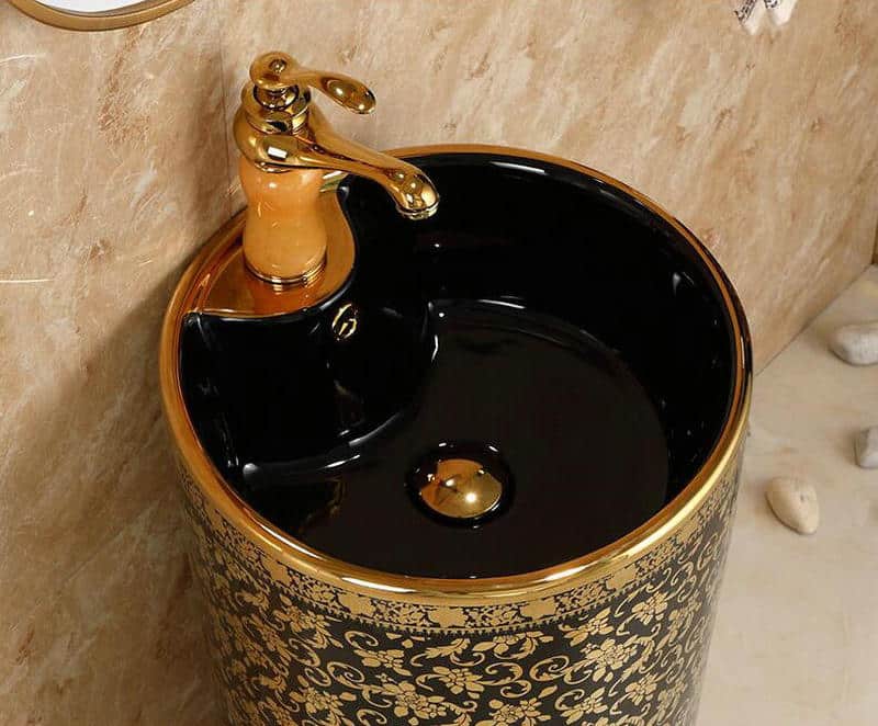 Black And Gold Pedestal Basin  -  Gold Bathroom Basins / Sinks