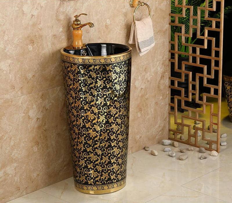 Black And Gold Pedestal Basin  -  Gold Bathroom Basins / Sinks