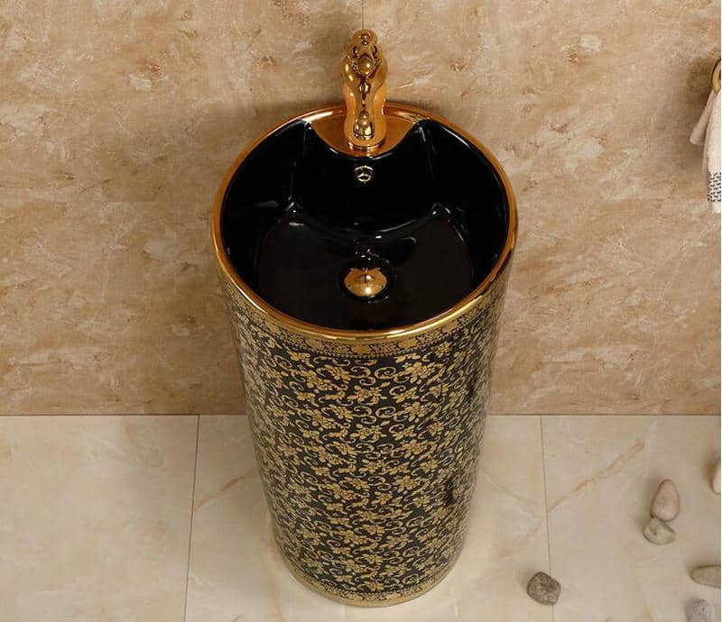 Black And Gold Pedestal Basin  -  Gold Bathroom Basins / Sinks