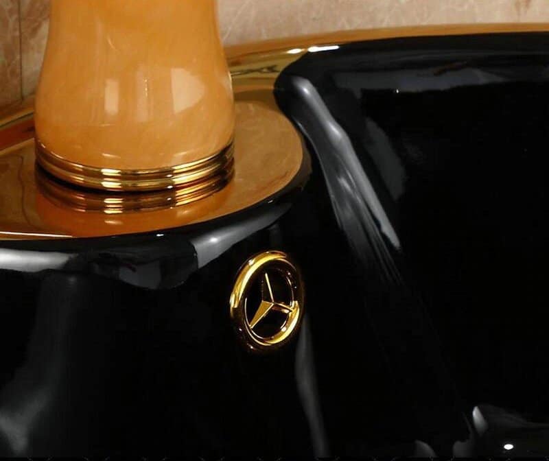Black And Gold Pedestal Basin  -  Gold Bathroom Basins / Sinks