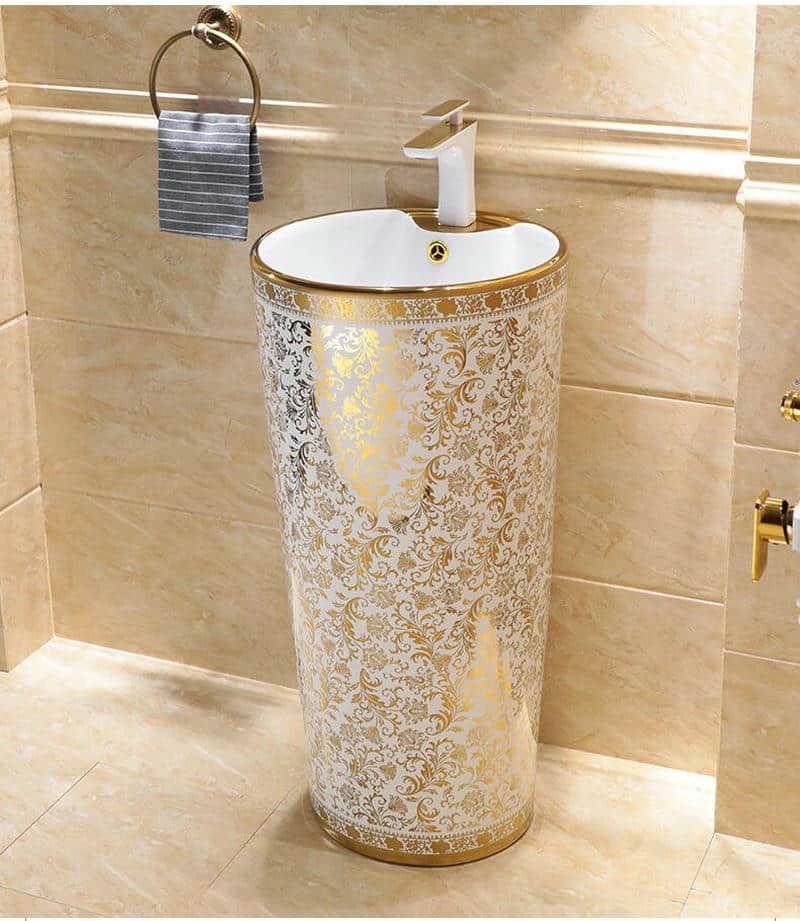 White And Gold Pedestal Basin  -  Gold Bathroom Basins / Sinks