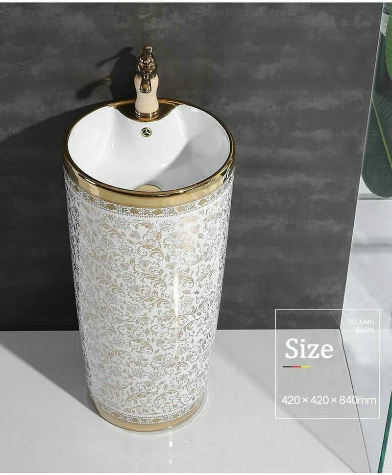 White And Gold Pedestal Basin  -  Gold Bathroom Basins / Sinks