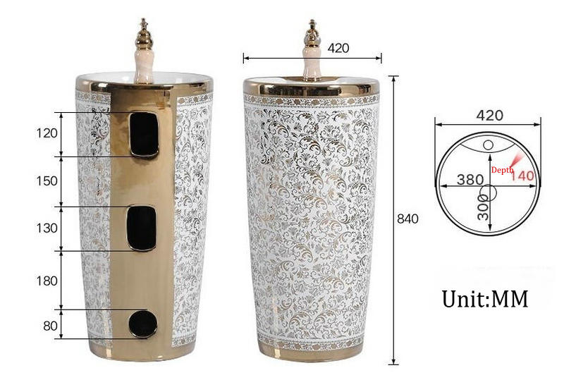 White And Gold Pedestal Basin  -  Gold Bathroom Basins / Sinks