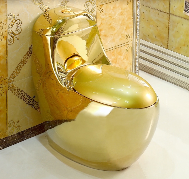 Curved-Shaped Plain Gold Toilet  -  Gold Toilets