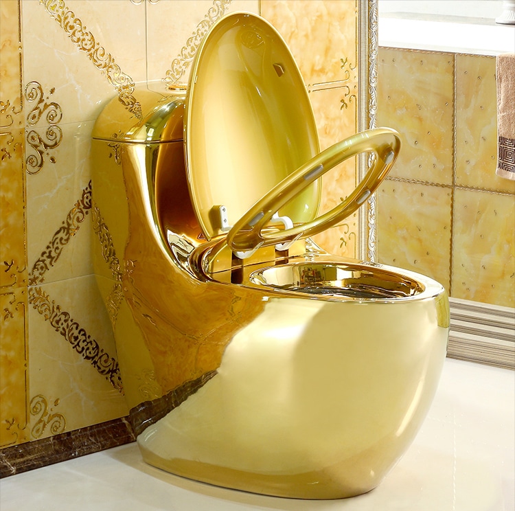 Curved-Shaped Plain Gold Toilet  -  Gold Toilets