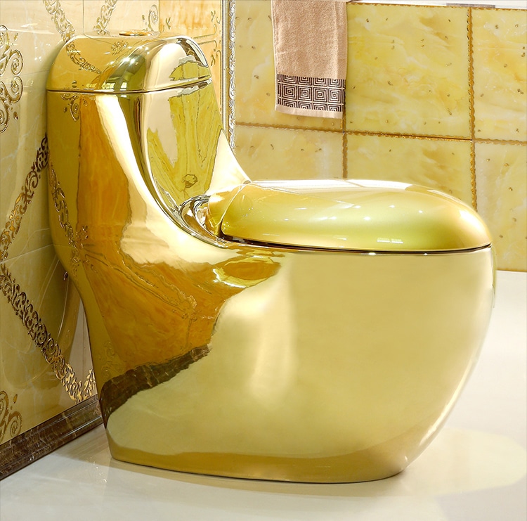 Curved-Shaped Plain Gold Toilet  -  Gold Toilets