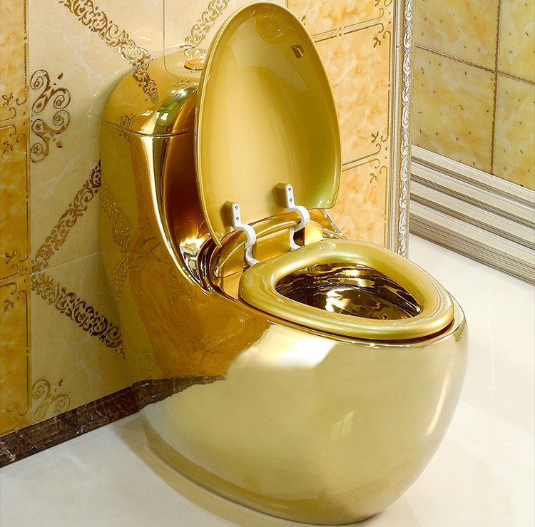 Curved-Shaped Plain Gold Toilet  -  Gold Toilets