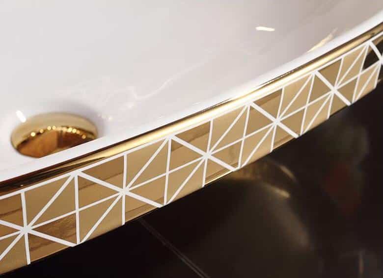 Gold Bathroom Basin With Diamond Pattern, Oval  -  Gold Bathroom Basins / Sinks