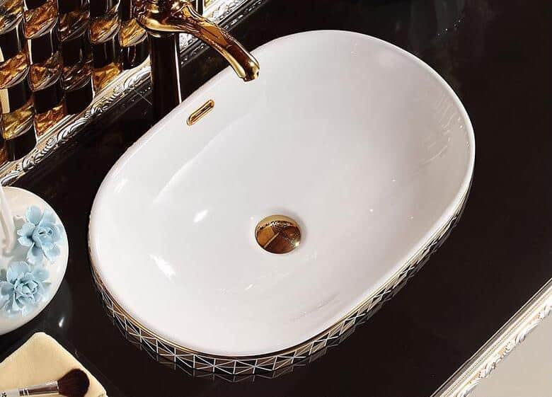 Gold Bathroom Basin With Diamond Pattern, Oval  -  Gold Bathroom Basins / Sinks