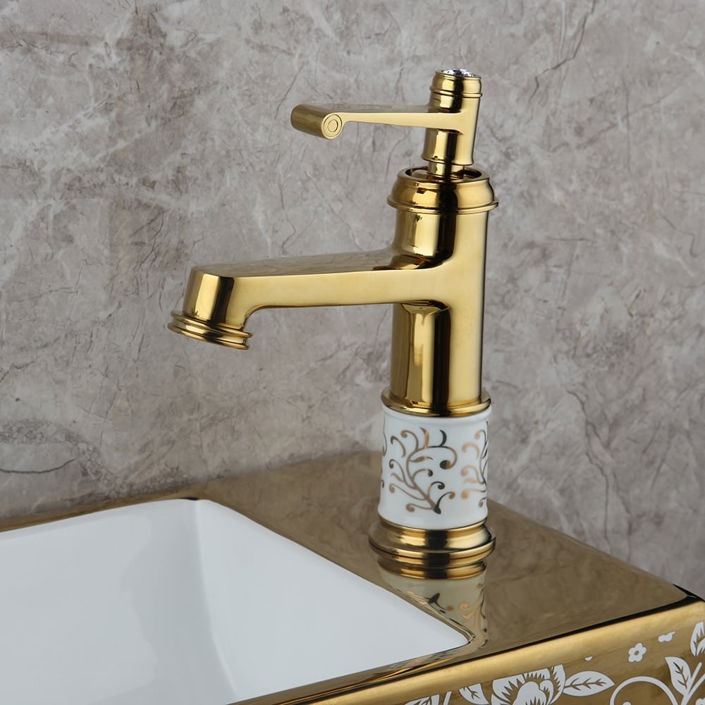 Modern Gold Basin Faucet With Diamond Handle  -  Gold Water Taps & Faucets