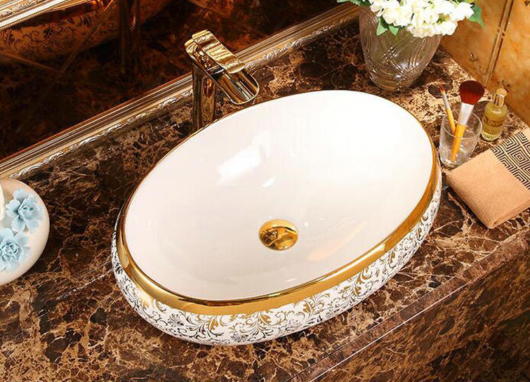 Luxury White-Gold Bathroom Basin  -  Gold Bathroom Basins / Sinks