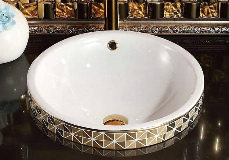 Gold Bathroom Basin With Diamond Pattern, Round  -  Gold Bathroom Basins / Sinks