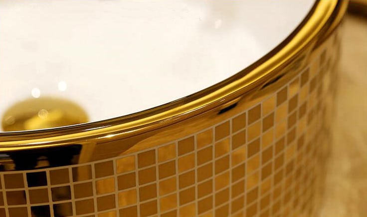 Round Mosaic Gold Bathroom Basin  -  Gold Bathroom Basins / Sinks