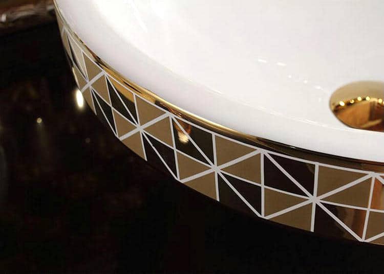 Gold Bathroom Basin With Diamond Pattern, Round  -  Gold Bathroom Basins / Sinks