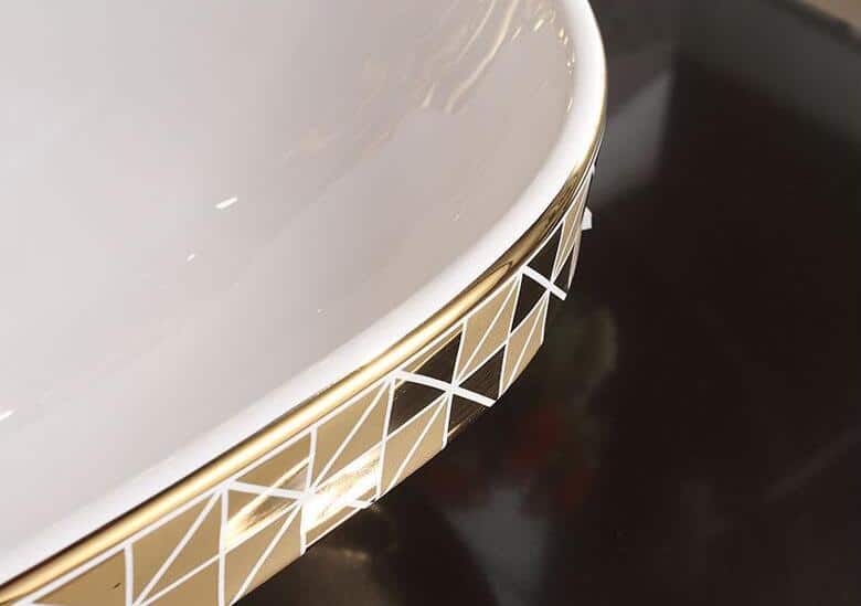 Gold Bathroom Basin With Diamond Pattern, Oval  -  Gold Bathroom Basins / Sinks
