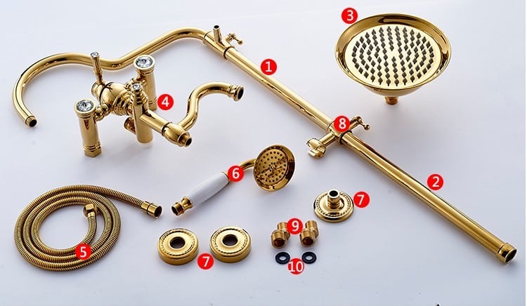 Retro Gold Bathroom Shower Set With Diamonds  -  Shower Sets & Bathtub Faucets