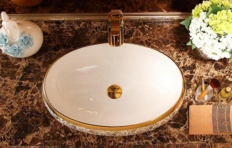 Luxury White-Gold Bathroom Basin  -  Gold Bathroom Basins / Sinks