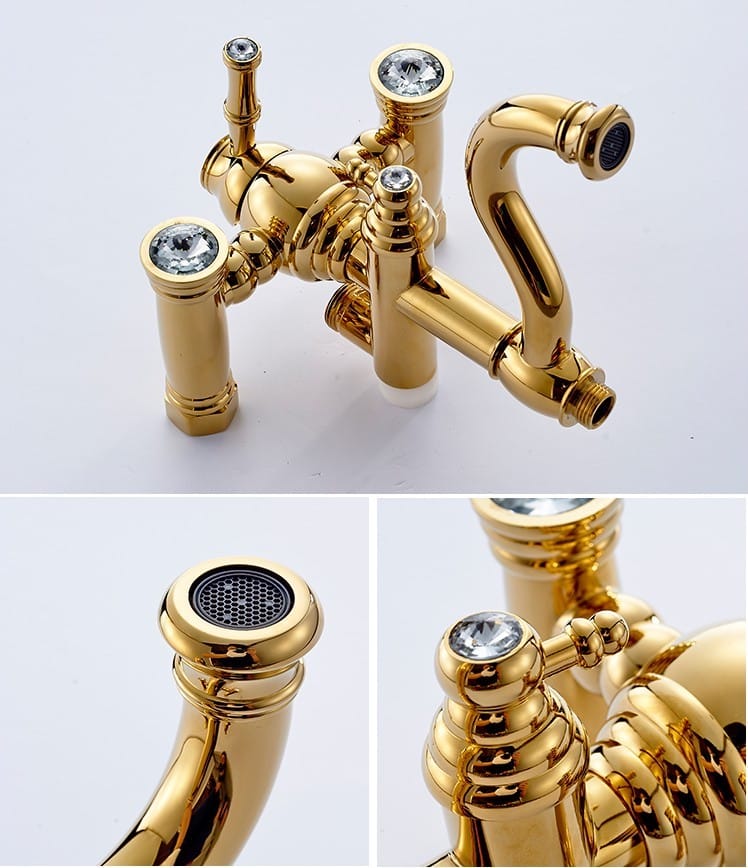 Retro Gold Bathroom Shower Set With Diamonds  -  Shower Sets & Bathtub Faucets