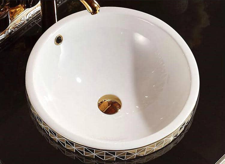 Gold Bathroom Basin With Diamond Pattern, Round  -  Gold Bathroom Basins / Sinks