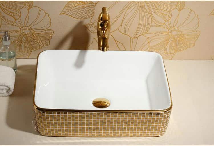 Rectangular Mosaic Gold Bathroom Basin  -  Gold Bathroom Basins / Sinks