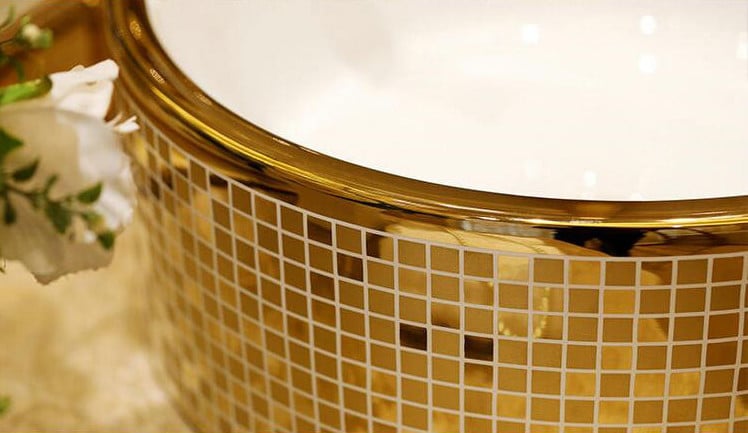 Round Mosaic Gold Bathroom Basin  -  Gold Bathroom Basins / Sinks