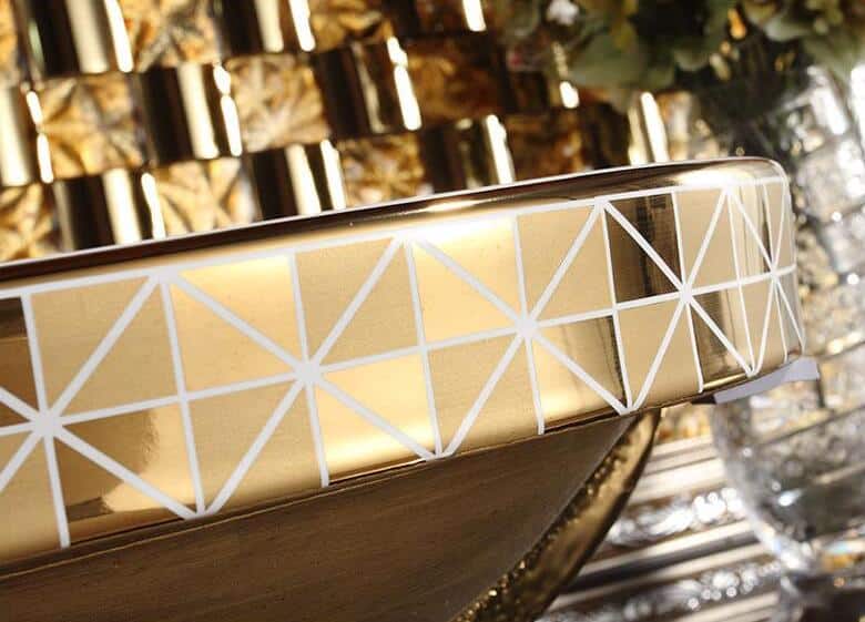 Gold Bathroom Basin With Diamond Pattern, Oval  -  Gold Bathroom Basins / Sinks