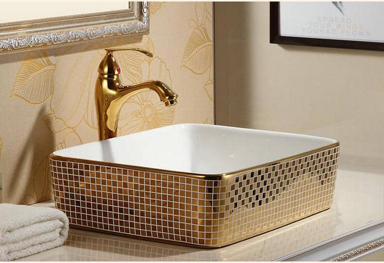 Rectangular Mosaic Gold Bathroom Basin  -  Gold Bathroom Basins / Sinks