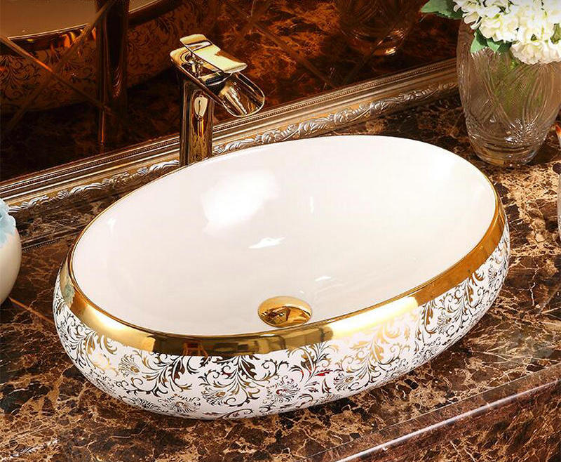 Luxury White-Gold Bathroom Basin  -  Gold Bathroom Basins / Sinks