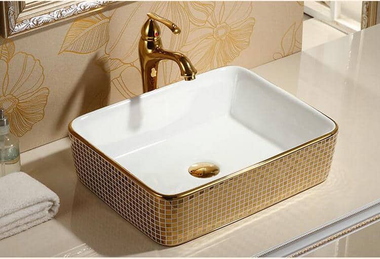 Rectangular Mosaic Gold Bathroom Basin  -  Gold Bathroom Basins / Sinks