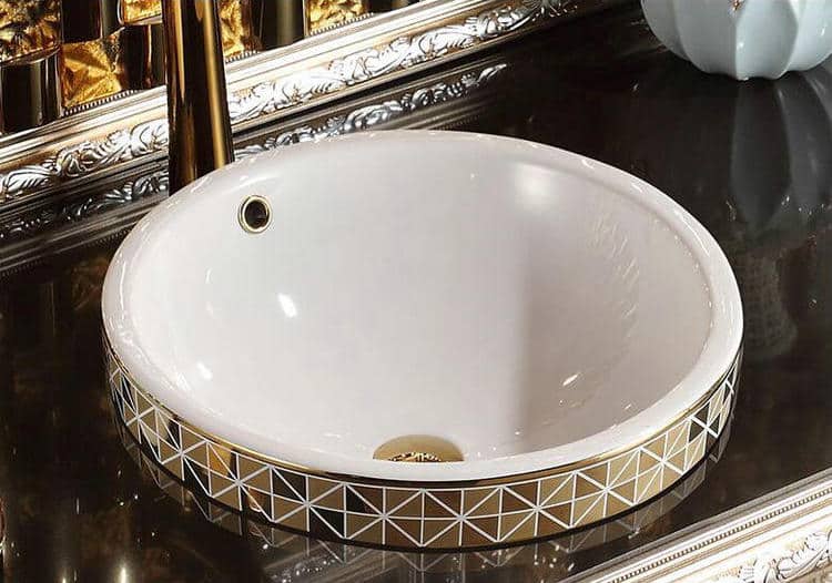 Gold Bathroom Basin With Diamond Pattern, Round  -  Gold Bathroom Basins / Sinks