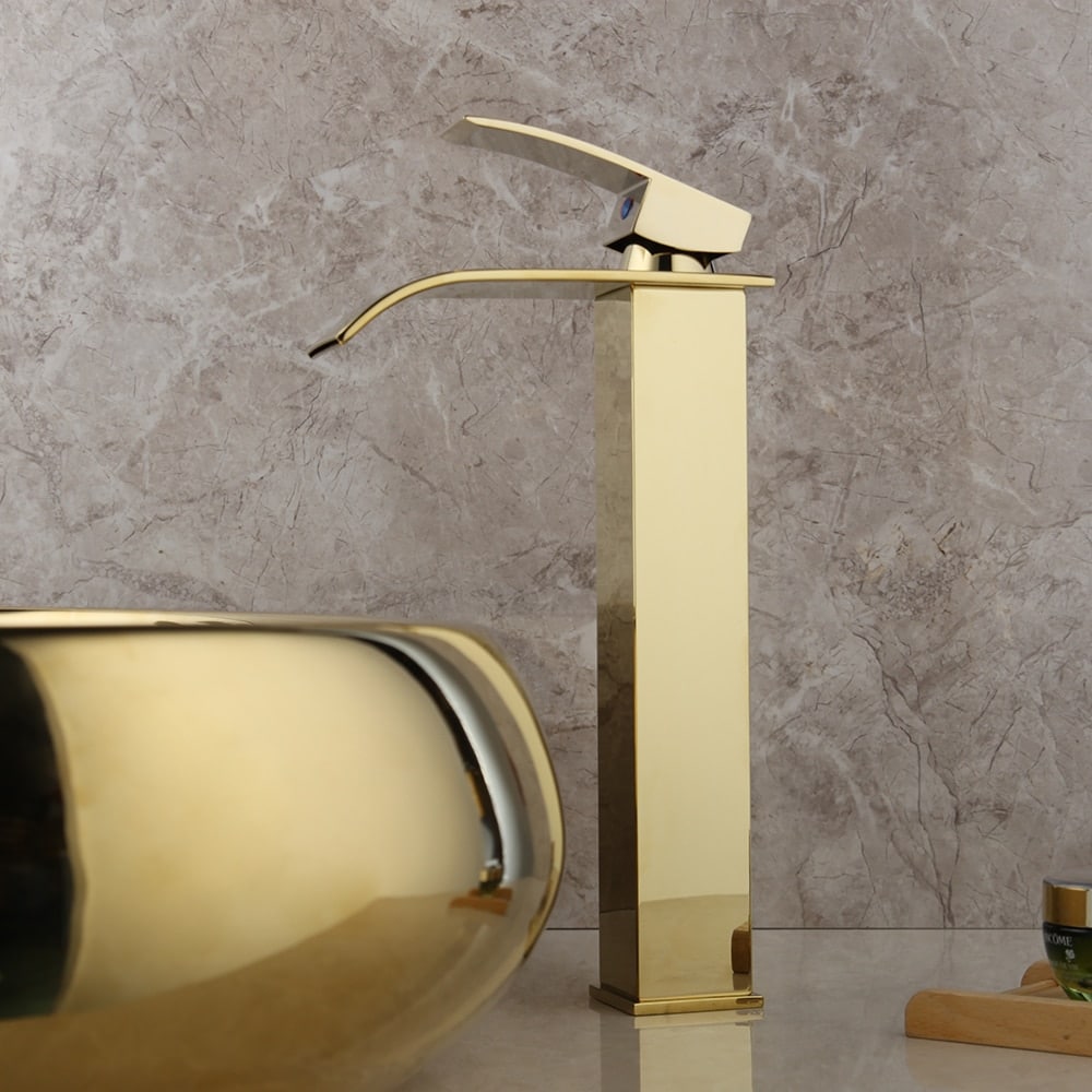 Angular Gold Waterfall Bathroom Faucet  -  Gold Water Taps & Faucets