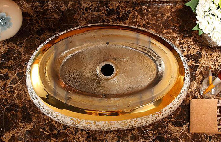 Luxury White-Gold Bathroom Basin  -  Gold Bathroom Basins / Sinks