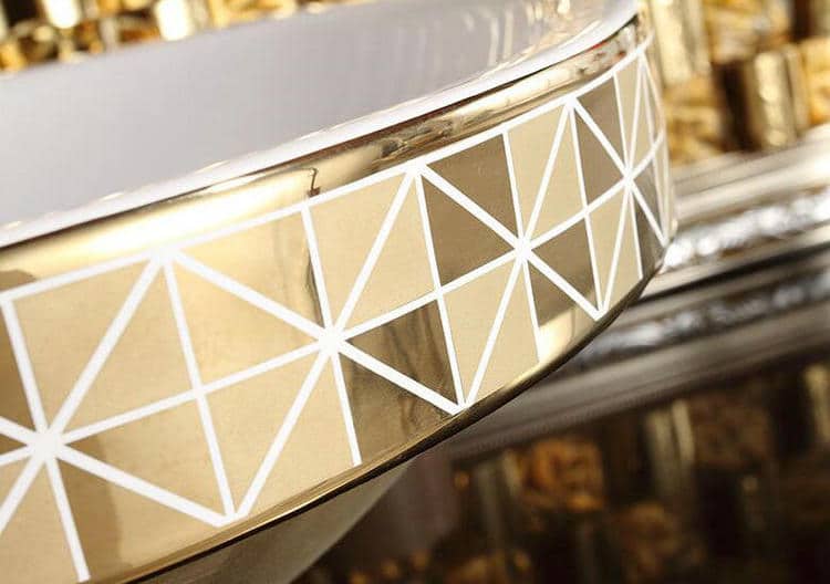Gold Bathroom Basin With Diamond Pattern, Round  -  Gold Bathroom Basins / Sinks