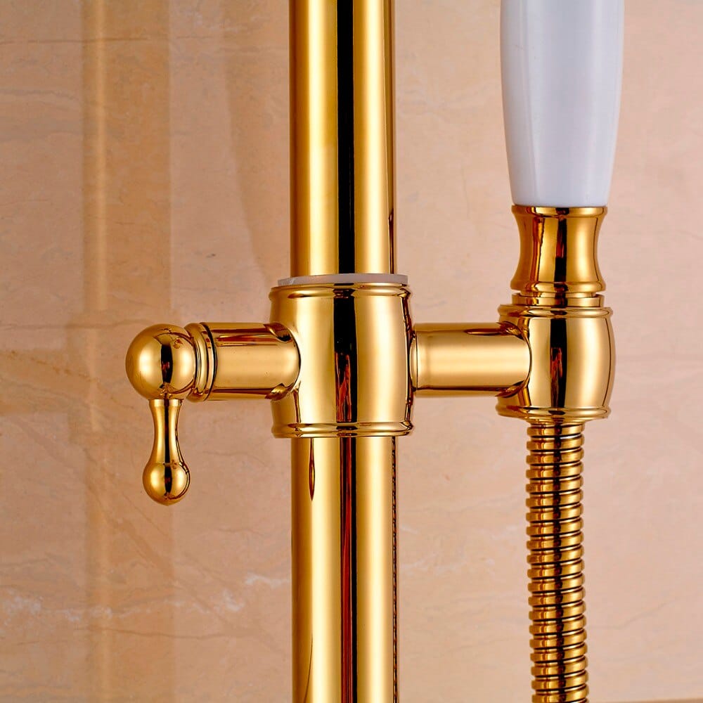Retro Gold Bathroom Shower Set With Diamonds  -  Shower Sets & Bathtub Faucets