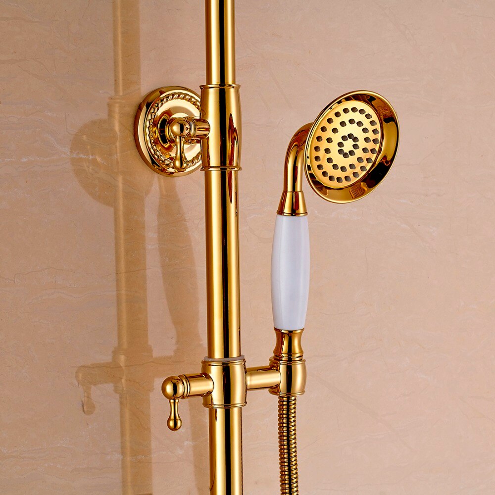 Retro Gold Bathroom Shower Set With Diamonds  -  Shower Sets & Bathtub Faucets