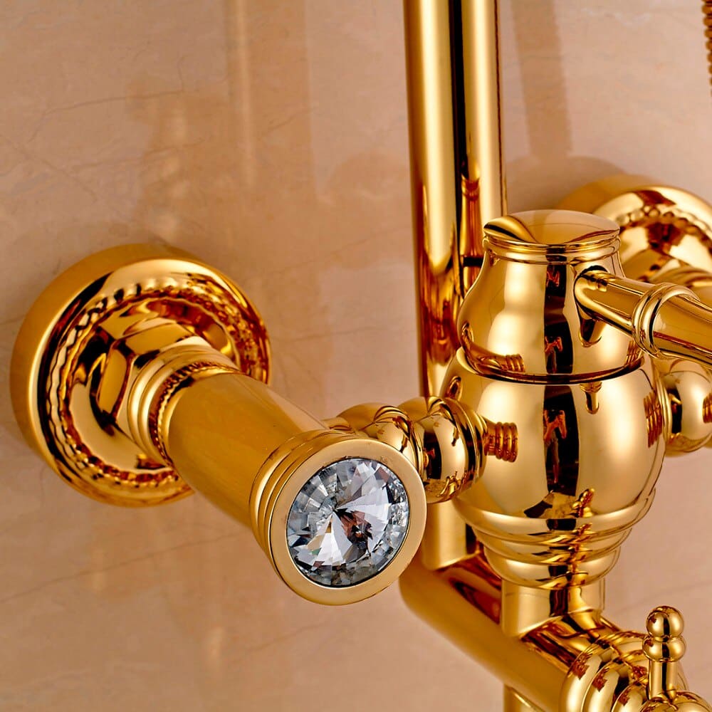 Retro Gold Bathroom Shower Set With Diamonds  -  Shower Sets & Bathtub Faucets