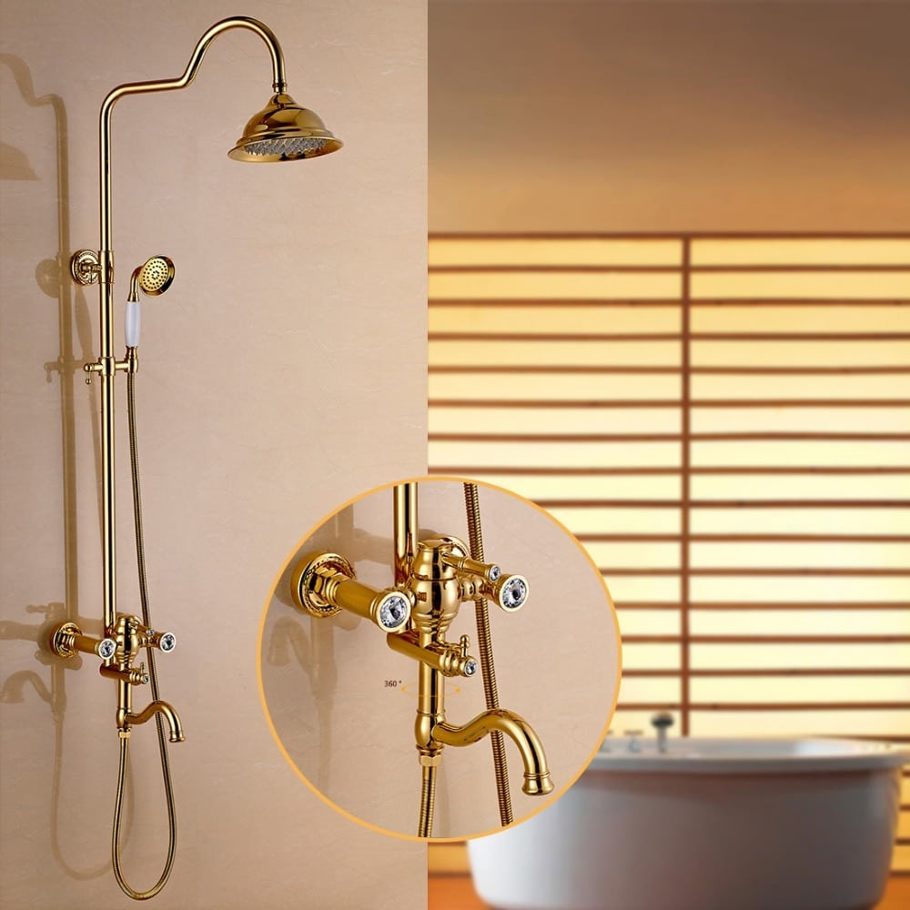 Retro Gold Bathroom Shower Set With Diamonds  -  Shower Sets & Bathtub Faucets