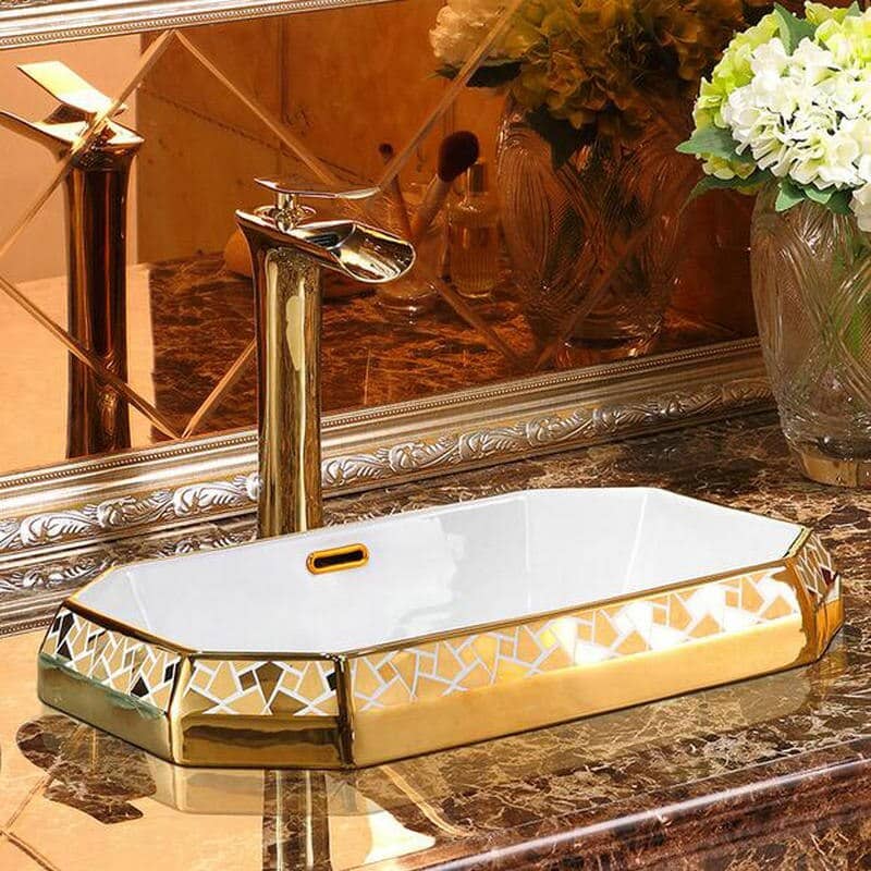 Angular Mosaic Gold Bathroom Basin  -  Gold Bathroom Basins / Sinks