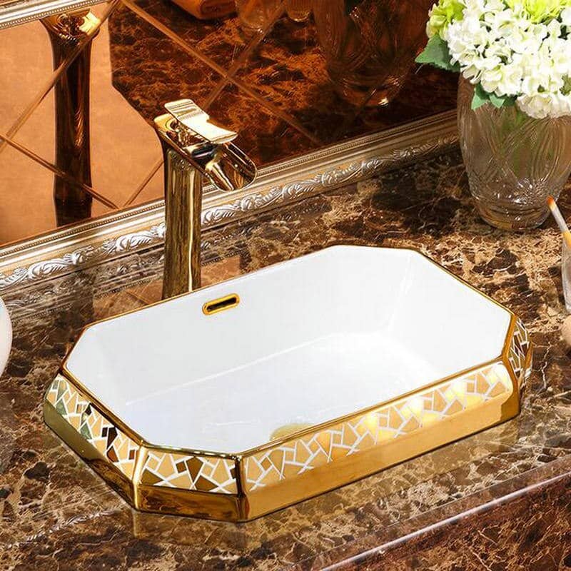 Angular Mosaic Gold Bathroom Basin  -  Gold Bathroom Basins / Sinks