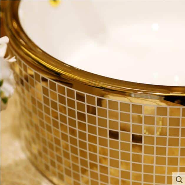 Round Mosaic Gold Bathroom Basin  -  Gold Bathroom Basins / Sinks