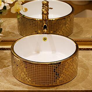 Round Mosaic Gold Bathroom Basin  -  Gold Bathroom Basins / Sinks