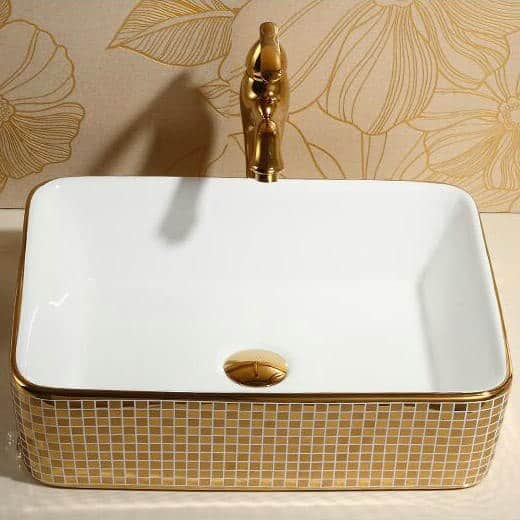 Rectangular Mosaic Gold Bathroom Basin  -  Gold Bathroom Basins / Sinks