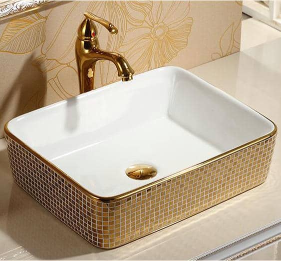Rectangular Mosaic Gold Bathroom Basin  -  Gold Bathroom Basins / Sinks